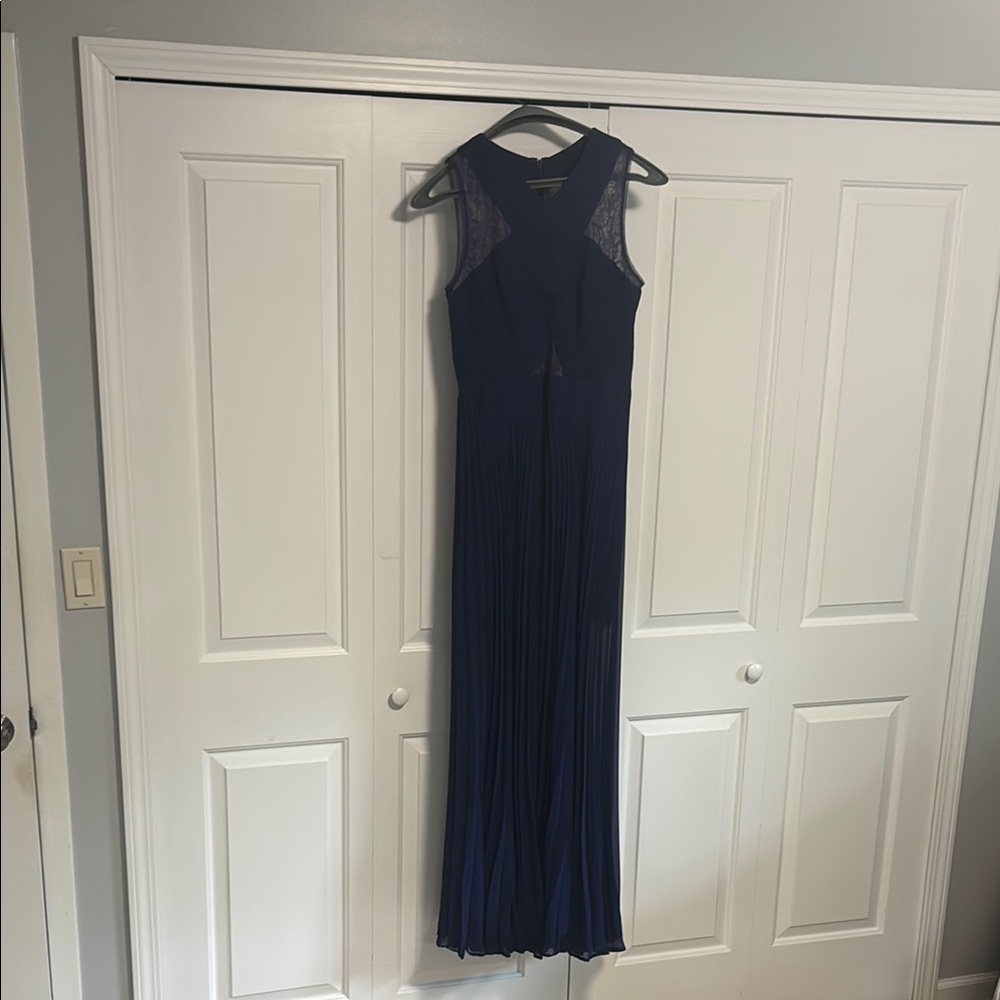 Blue Pleated Halter Maxi Gown for Weddings